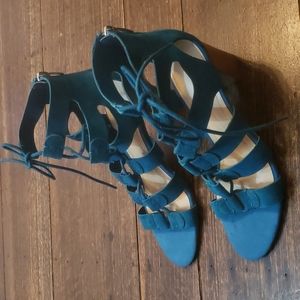 Marc Fisher Teal  Suede Lace-up Block Heel Sandals - size 7.5
